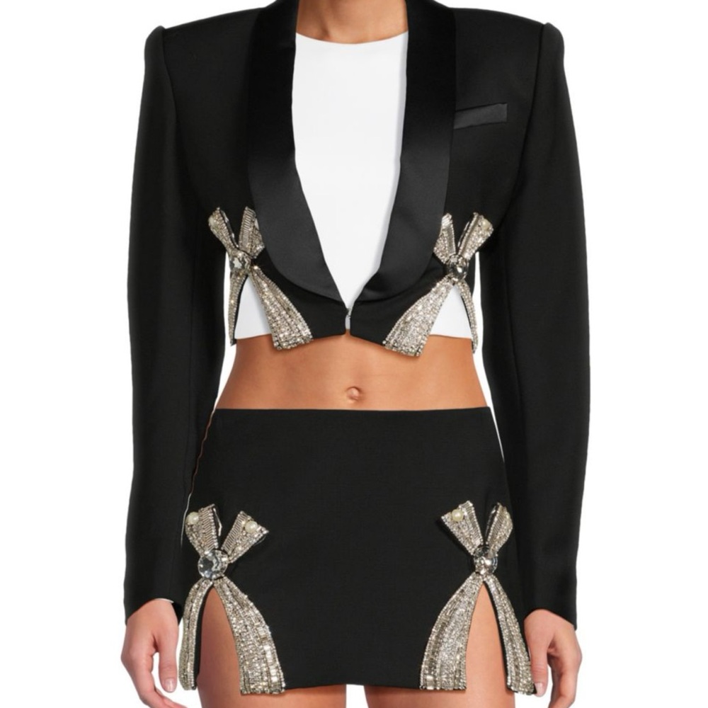 AREA Embellished Bow Cutout Cropped Blazer 6 $1995 - Picture 3 of 10